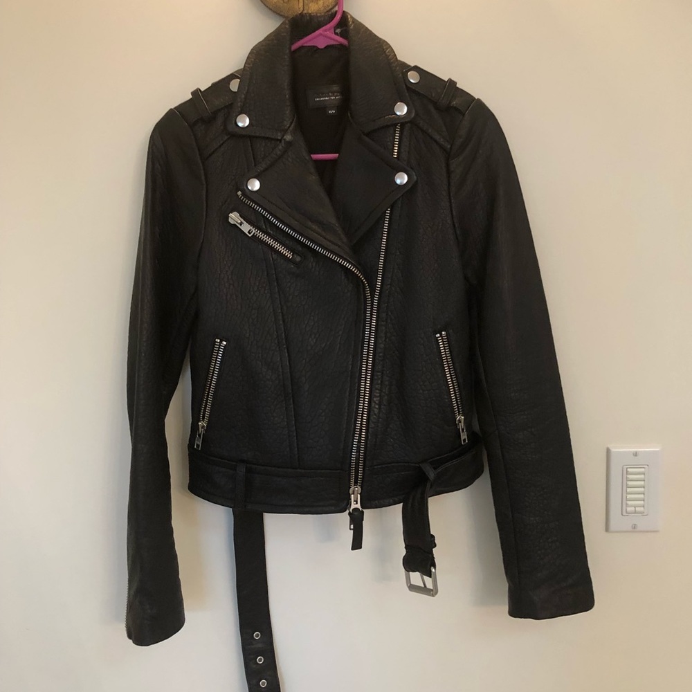 Black Pebbled Leather Motorcycle Jacket NWOT - Picture 8 of 8